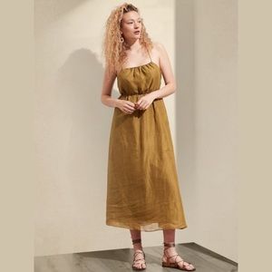 Banana Republic NWOT Ramie Gathered Mustard Maxi Dress M straps boho summer